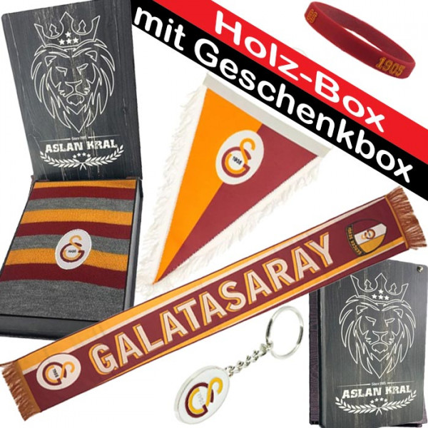 Galatasaray Holz Geschenkbox mit Gravur Schal Fahne Armband  Schlüsselanhänger Paket, Specials
